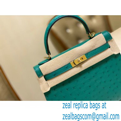 HERMES OSTRICH LEATHER KELLY 25 BAG turquoise - Click Image to Close