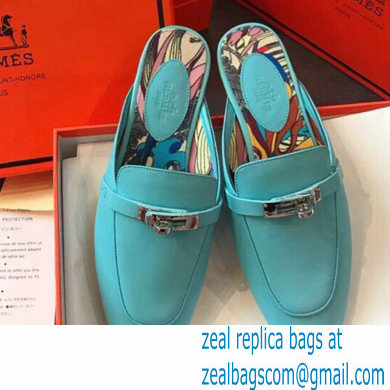 Hermes Calfskin Kelly shoe buckle Mules shoes in Blue Her010 2021 - Click Image to Close