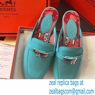 Hermes Calfskin Kelly shoe buckle Mules shoes in Blue Her011 2021 - Click Image to Close