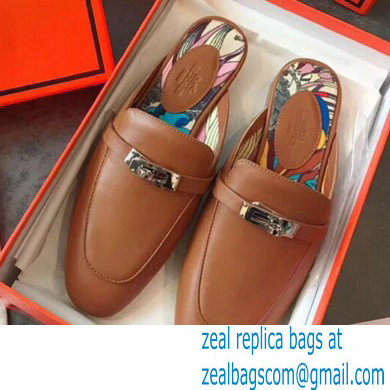 Hermes Calfskin Kelly shoe buckle Mules shoes in Brown Her012 2021