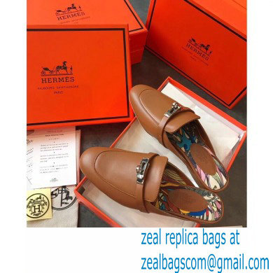 Hermes Calfskin Kelly shoe buckle Mules shoes in Brown Her012 2021