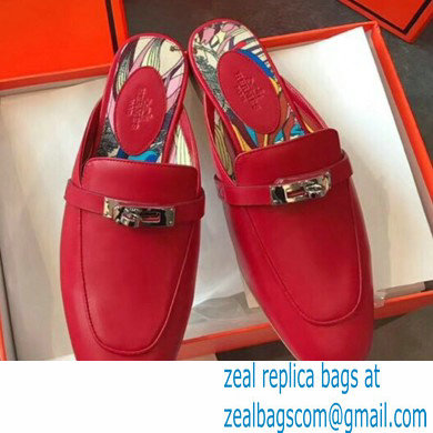 Hermes Calfskin Kelly shoe buckle Mules shoes in Red Her008 2021