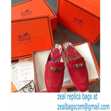 Hermes Calfskin Kelly shoe buckle Mules shoes in Red Her008 2021
