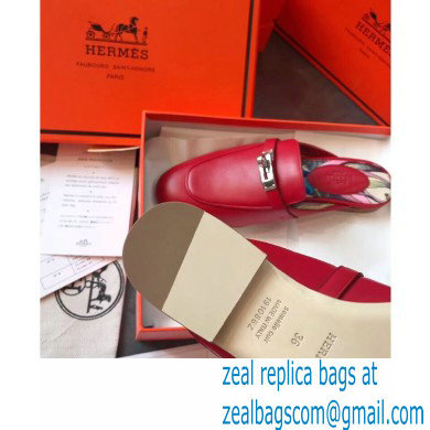 Hermes Calfskin Kelly shoe buckle Mules shoes in Red Her008 2021