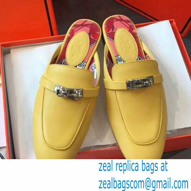 Hermes Calfskin Kelly shoe buckle Mules shoes in Yellow Her009 2021 - Click Image to Close