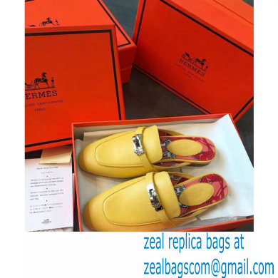 Hermes Calfskin Kelly shoe buckle Mules shoes in Yellow Her009 2021 - Click Image to Close