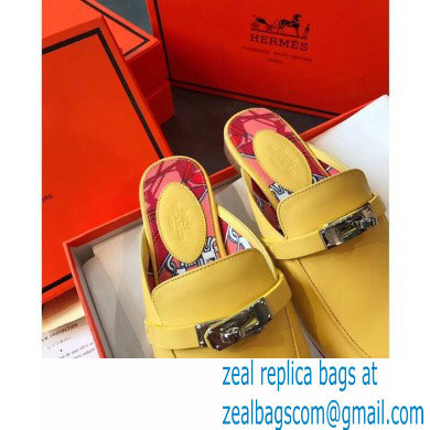 Hermes Calfskin Kelly shoe buckle Mules shoes in Yellow Her009 2021 - Click Image to Close