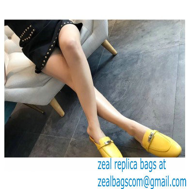 Hermes Calfskin Kelly shoe buckle Mules shoes in Yellow Her009 2021 - Click Image to Close