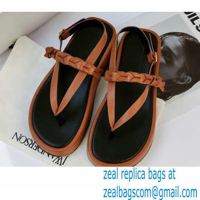 JW Anderson Braided Leather Strap Flatform Sandals Brown 2021