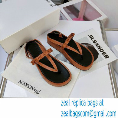 JW Anderson Braided Leather Strap Flatform Sandals Brown 2021 - Click Image to Close