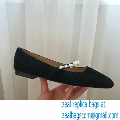 Jimmy Choo Ade Flats Suede Black with Pearl Embellishment 2021