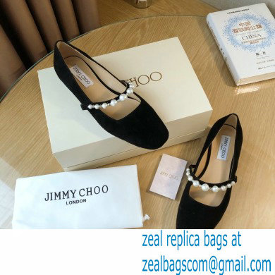 Jimmy Choo Ade Flats Suede Black with Pearl Embellishment 2021