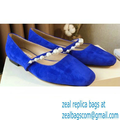 Jimmy Choo Ade Flats Suede Blue with Pearl Embellishment 2021