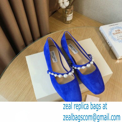 Jimmy Choo Ade Flats Suede Blue with Pearl Embellishment 2021