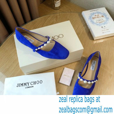 Jimmy Choo Ade Flats Suede Blue with Pearl Embellishment 2021 - Click Image to Close