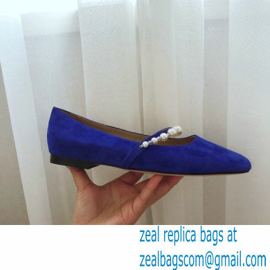 Jimmy Choo Ade Flats Suede Blue with Pearl Embellishment 2021