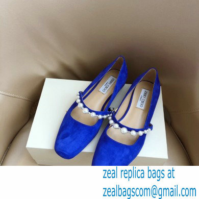 Jimmy Choo Ade Flats Suede Blue with Pearl Embellishment 2021