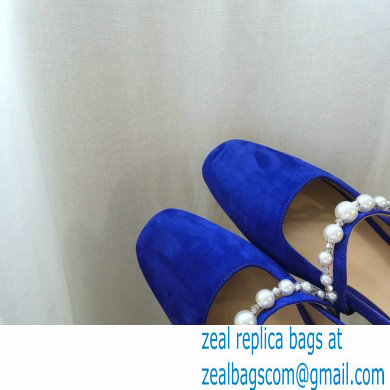 Jimmy Choo Ade Flats Suede Blue with Pearl Embellishment 2021 - Click Image to Close