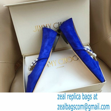 Jimmy Choo Ade Flats Suede Blue with Pearl Embellishment 2021