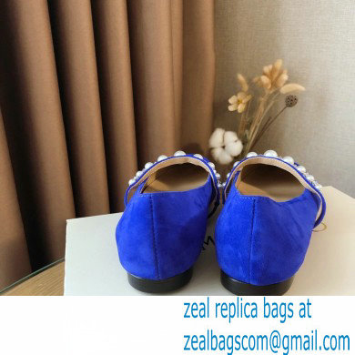 Jimmy Choo Ade Flats Suede Blue with Pearl Embellishment 2021 - Click Image to Close