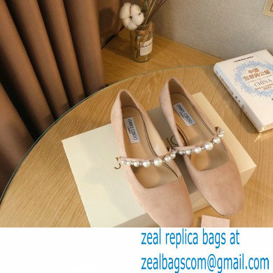 Jimmy Choo Ade Flats Suede Nude with Pearl Embellishment 2021