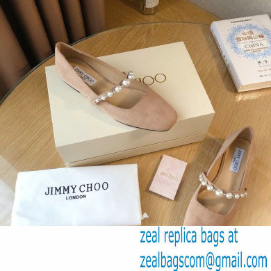 Jimmy Choo Ade Flats Suede Nude with Pearl Embellishment 2021