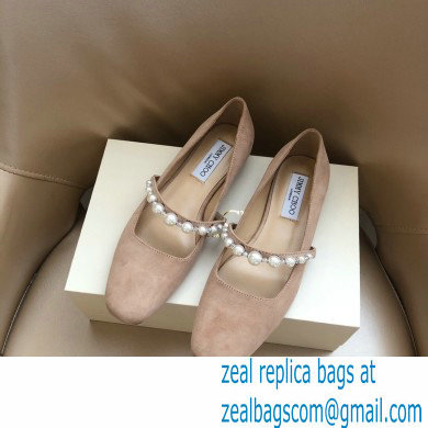 Jimmy Choo Ade Flats Suede Nude with Pearl Embellishment 2021 - Click Image to Close