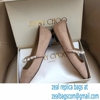 Jimmy Choo Ade Flats Suede Nude with Pearl Embellishment 2021