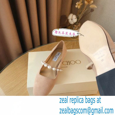 Jimmy Choo Ade Flats Suede Nude with Pearl Embellishment 2021 - Click Image to Close