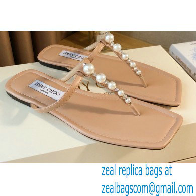 Jimmy Choo Alaina Flats Nude with Pearl Embellishment 2021 - Click Image to Close