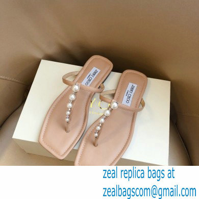 Jimmy Choo Alaina Flats Nude with Pearl Embellishment 2021 - Click Image to Close