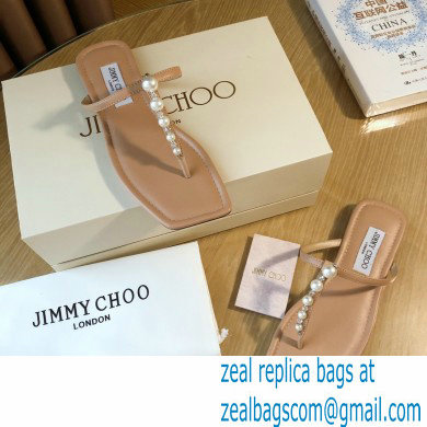 Jimmy Choo Alaina Flats Nude with Pearl Embellishment 2021 - Click Image to Close