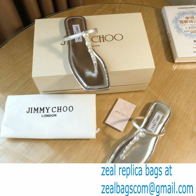 Jimmy Choo Alaina Flats Silver with Pearl Embellishment 2021 - Click Image to Close