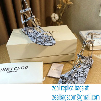 Jimmy Choo Alodie Flats Snake Printed Leather Sandals Blue 2021 - Click Image to Close