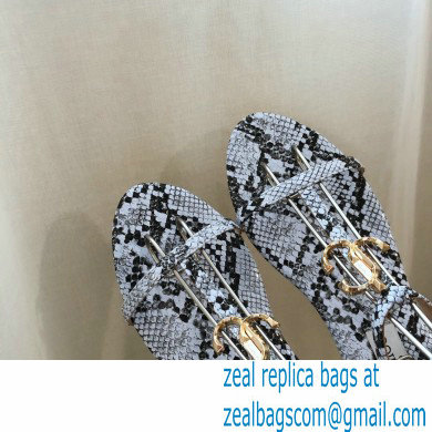 Jimmy Choo Alodie Flats Snake Printed Leather Sandals Blue 2021