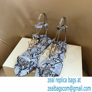 Jimmy Choo Alodie Flats Snake Printed Leather Sandals Blue 2021 - Click Image to Close