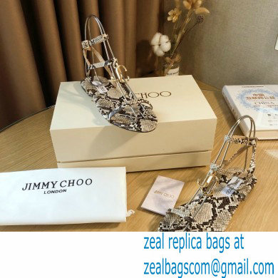 Jimmy Choo Alodie Flats Snake Printed Leather Sandals Gray 2021