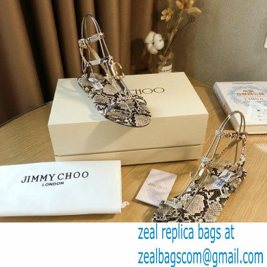 Jimmy Choo Alodie Flats Snake Printed Leather Sandals Gray 2021 - Click Image to Close