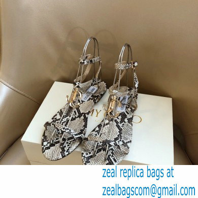 Jimmy Choo Alodie Flats Snake Printed Leather Sandals Gray 2021 - Click Image to Close