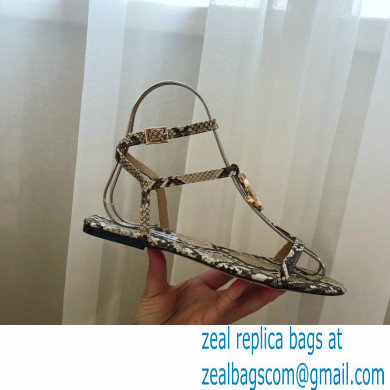 Jimmy Choo Alodie Flats Snake Printed Leather Sandals Gray 2021 - Click Image to Close
