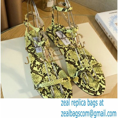 Jimmy Choo Alodie Flats Snake Printed Leather Sandals Yellow 2021 - Click Image to Close