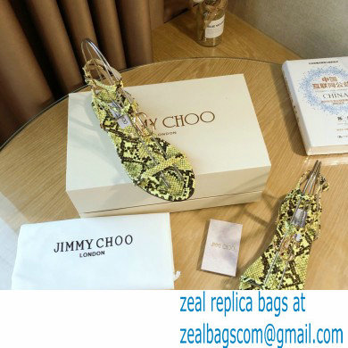 Jimmy Choo Alodie Flats Snake Printed Leather Sandals Yellow 2021