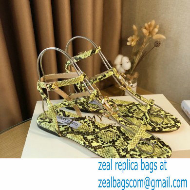 Jimmy Choo Alodie Flats Snake Printed Leather Sandals Yellow 2021