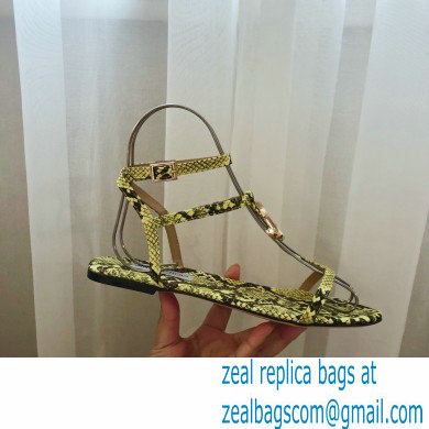 Jimmy Choo Alodie Flats Snake Printed Leather Sandals Yellow 2021