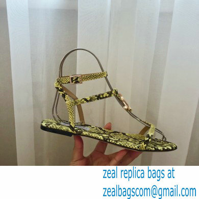 Jimmy Choo Alodie Flats Snake Printed Leather Sandals Yellow 2021 - Click Image to Close