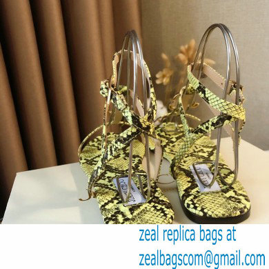 Jimmy Choo Alodie Flats Snake Printed Leather Sandals Yellow 2021 - Click Image to Close