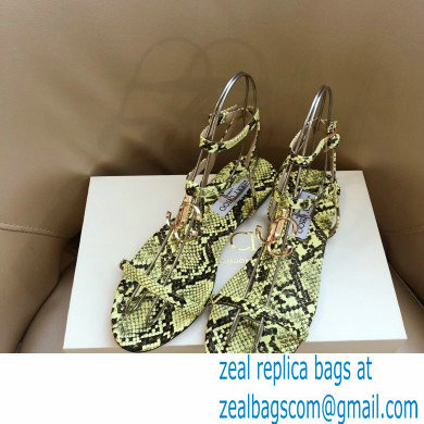 Jimmy Choo Alodie Flats Snake Printed Leather Sandals Yellow 2021