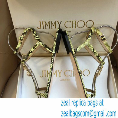 Jimmy Choo Alodie Flats Snake Printed Leather Sandals Yellow 2021