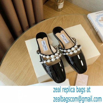 Jimmy Choo Amaya Flats Patent Black with Pearl Embellishment 2021 - Click Image to Close