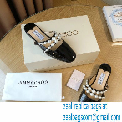 Jimmy Choo Amaya Flats Patent Black with Pearl Embellishment 2021